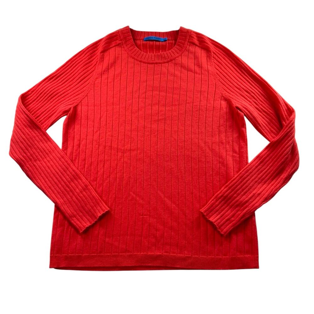 J. McLaughlin Merino Wool Cashmere Sweater M Red Ribbed Crew Neck Pullover